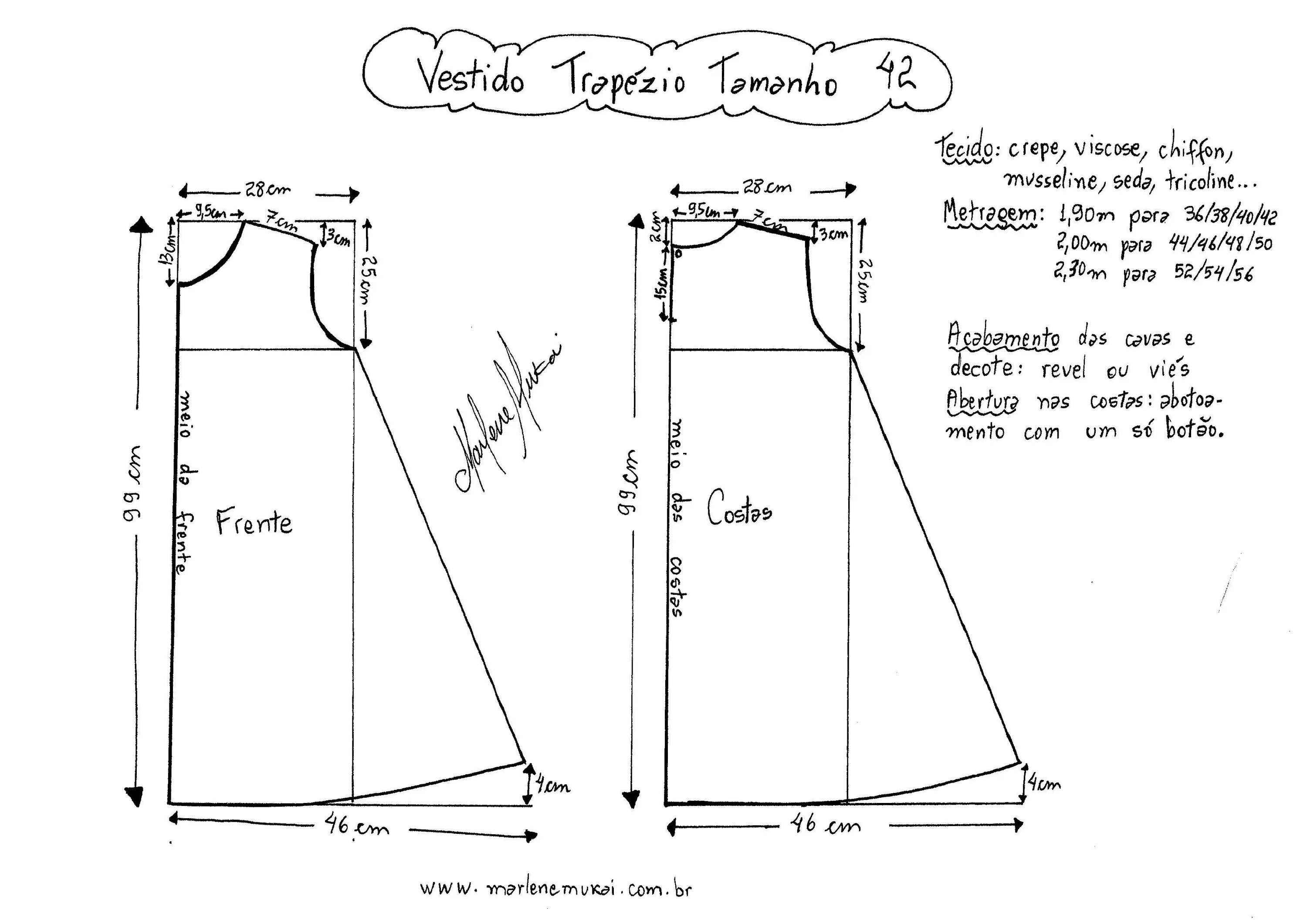 Правильные выкройки платья Vestido Trapézio Выкройки, Платье а-силуэта, Бесплатная выкройка