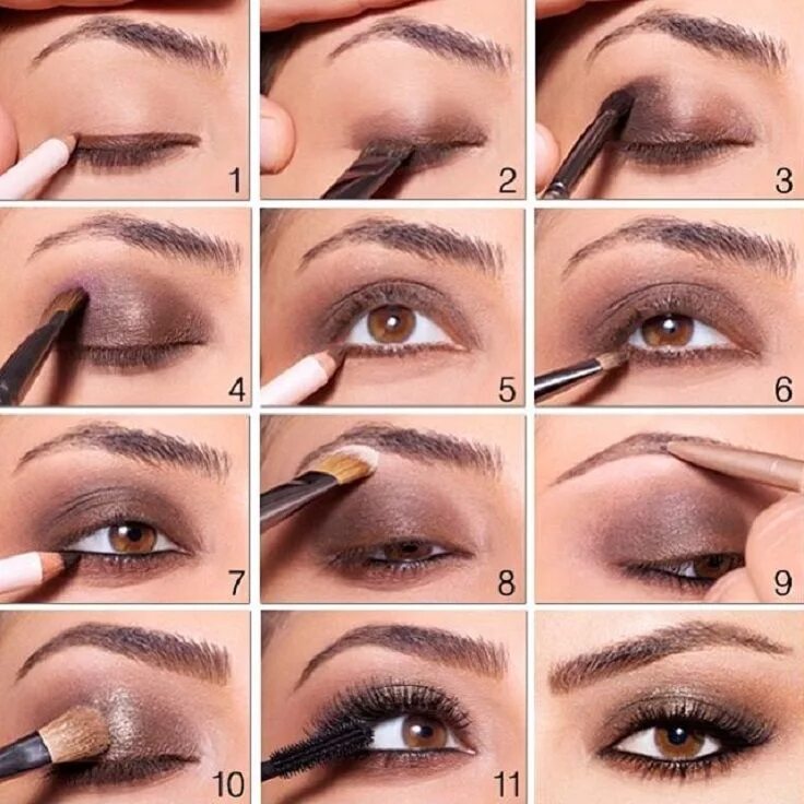 Правильный макияж фото поэтапно Top 10 Fall Brown Smoky Eye Tutorials Brown smokey eye makeup, Simple eye makeup