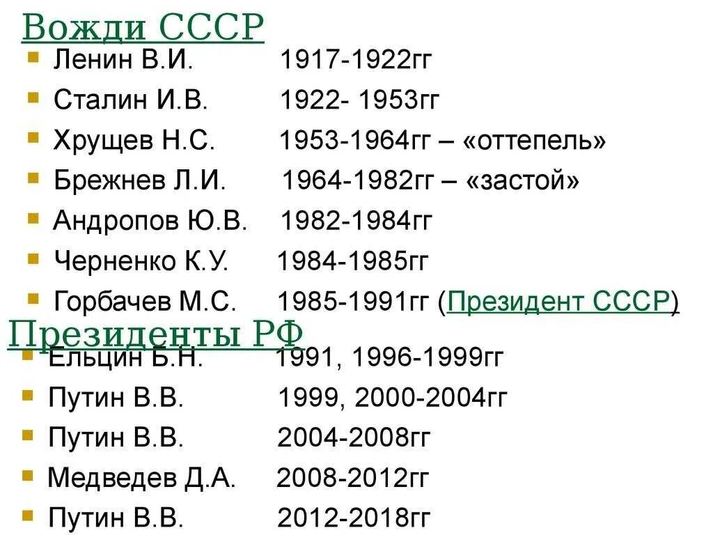 Правители ссср в хронологическом порядке фото Ссср сколько глав