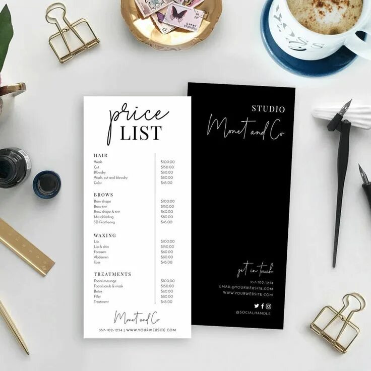 Прайс дизайн студии Minimalist Price List Template, Editable Price List, Hairdresser Salon Price Lis