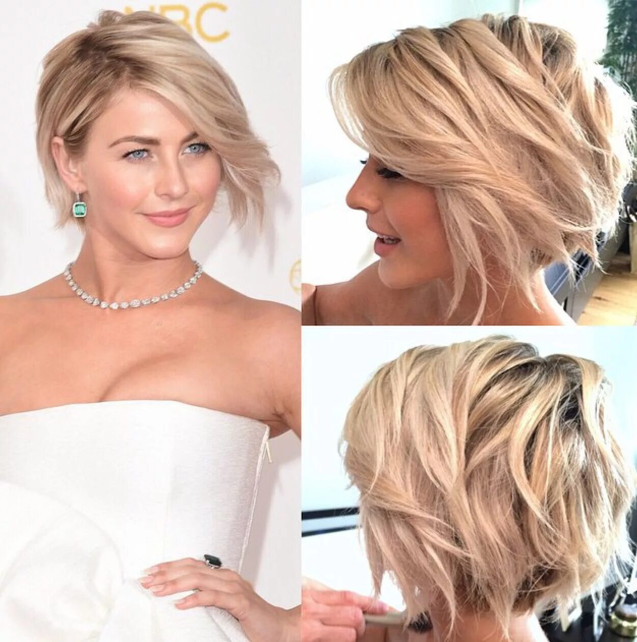 Праздничная прическа на каре Julianne Hough at the Emmys by hairstylist Riawna Capri! Short hair styles, Shor