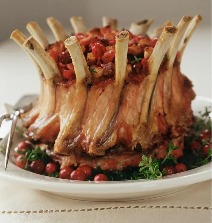 Праздничное горячее блюдо из мяса фото Elegant Apple and Herb Stuffed Crown Roast of Pork Recipe Thanksgiving main dish