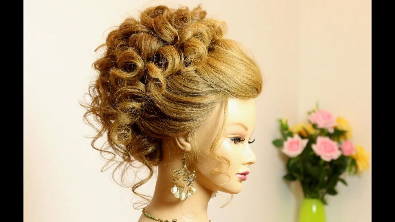 Праздничные прическа средний волос фото Curly hairstyle for long medium hair. Wedding prom updo. - YouTube