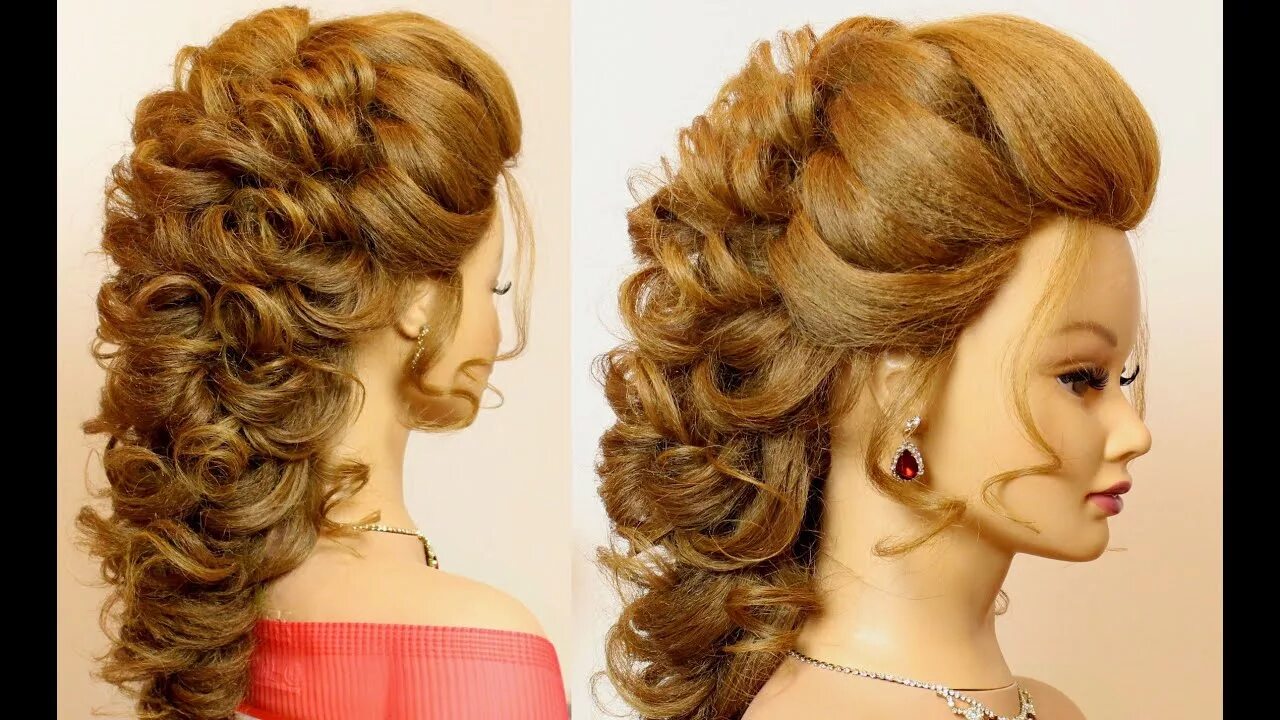 Праздничные прически на длинные волосы Bridal prom hairstyle for long hair tutorial step by step - YouTube