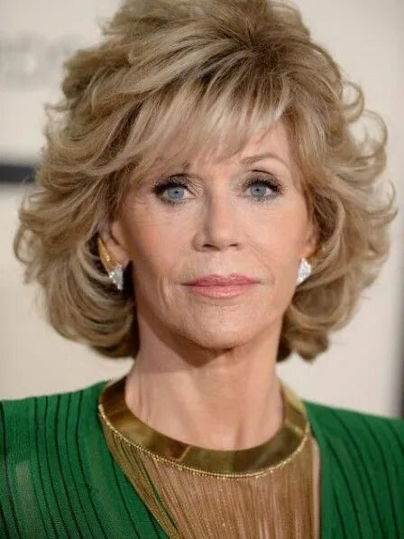 Праздничные прически женщин 50 лет Jane Fonda Blonde Synthetic Hair Wig For Old Ladies Medium length hair styles, M