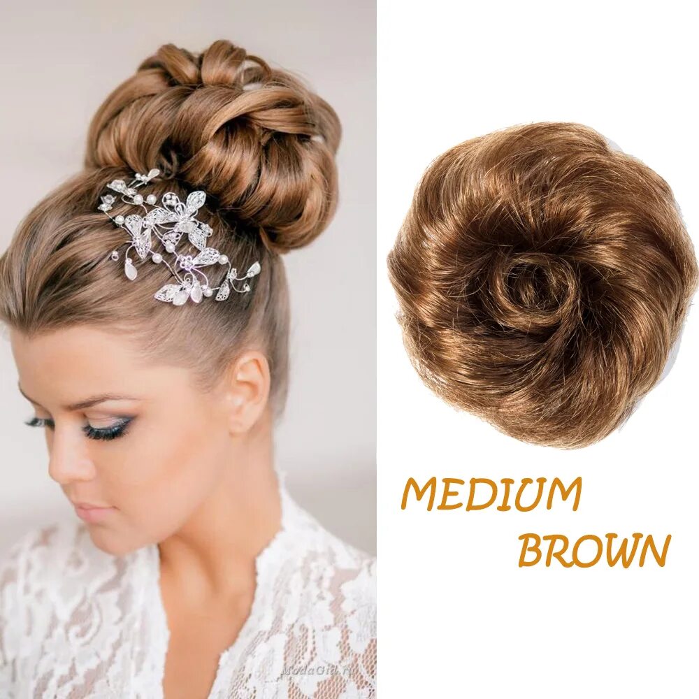 Праздничные волосы фото Clip In Hair Extensions Bun 100% Remy Human Hair Scrunchie Ponytail Women Updo Z