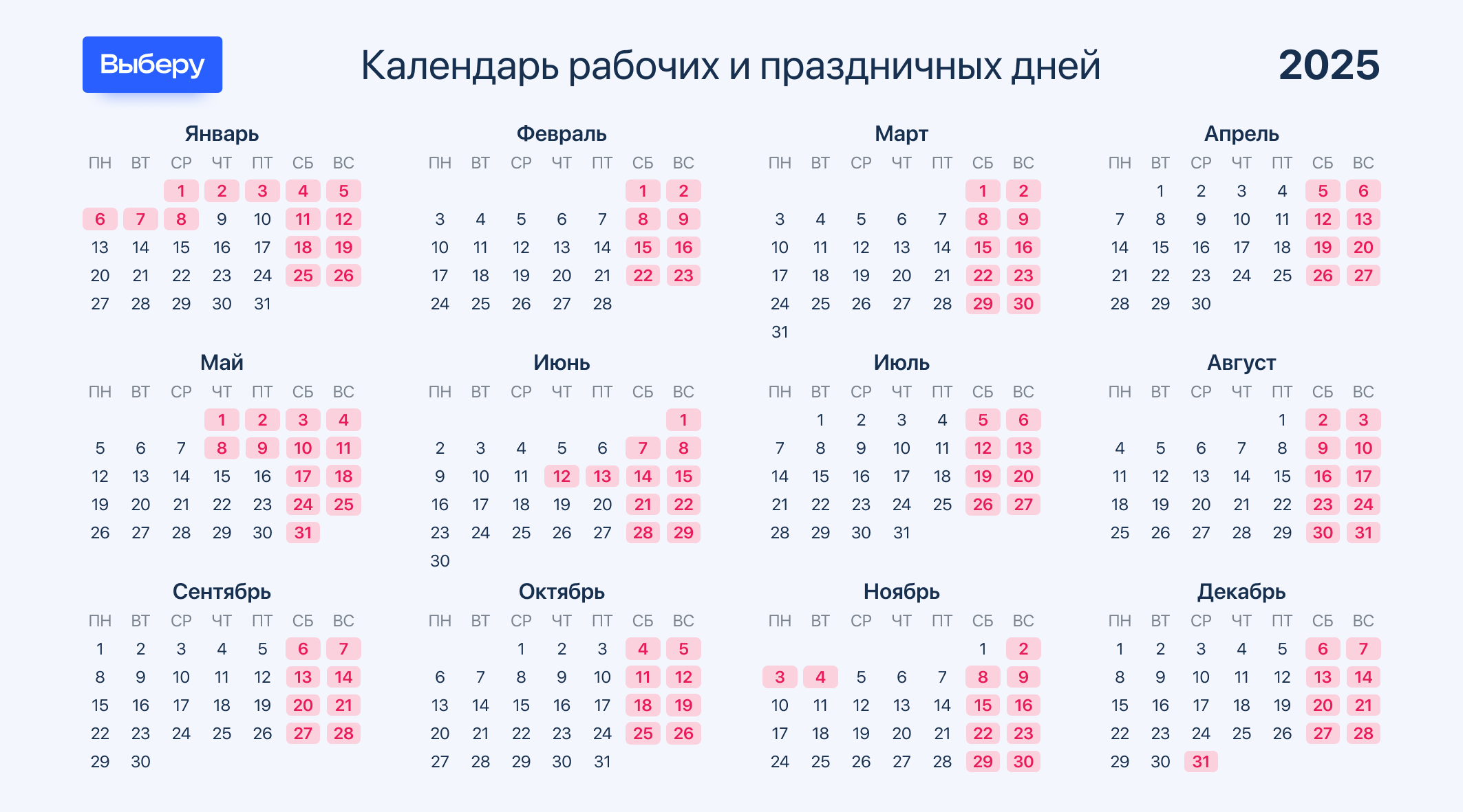 Праздничный календарь на 2025 официальные выходные Утвержденный календарь с праздниками на 2025