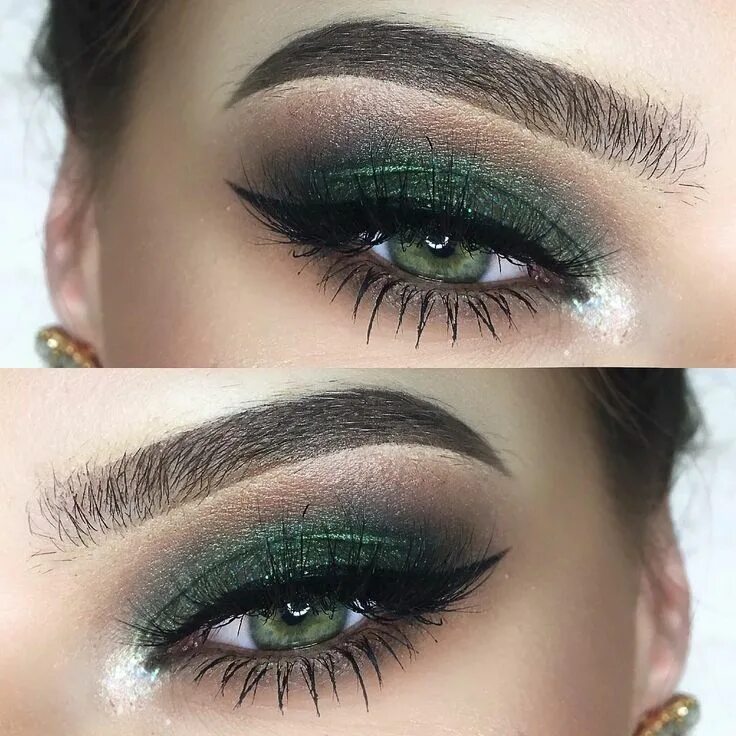 Праздничный макияж зеленых глаз Olhos - sombra verde Smokey eye makeup, Makeup eyeliner, Eye makeup art