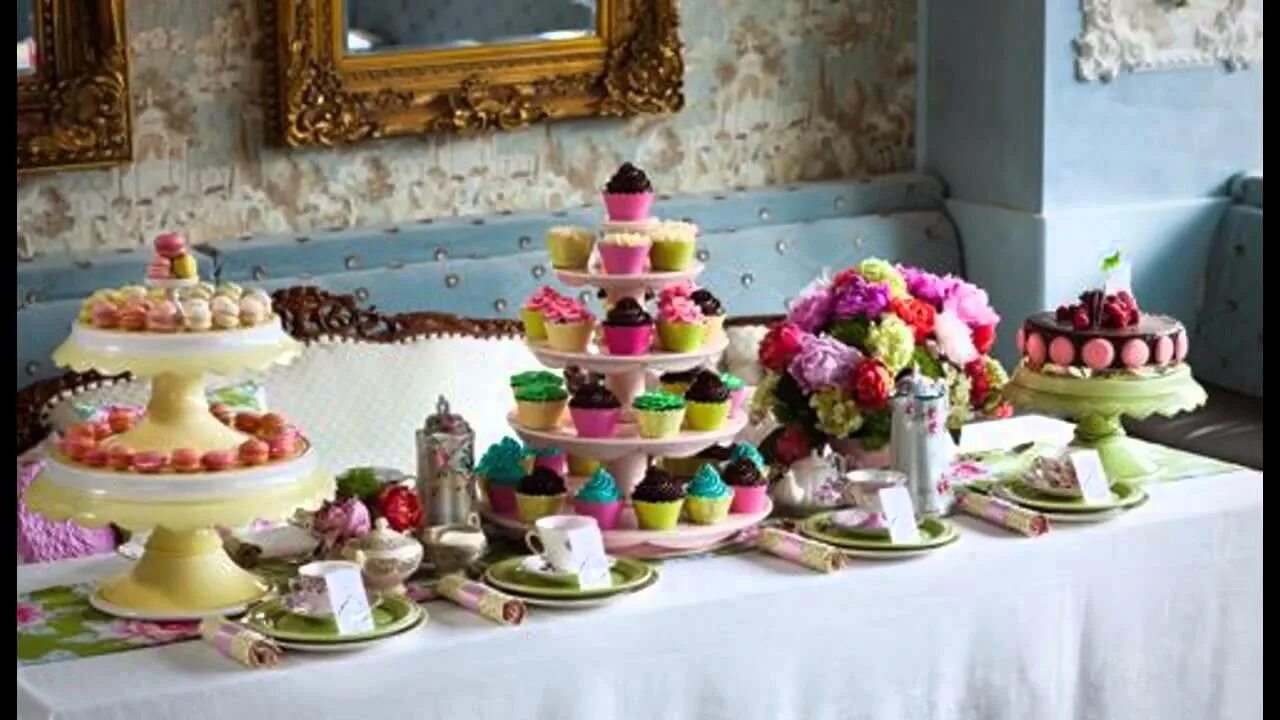 Праздничный сладкий стол фото Bridal shower tea party decorations at home - YouTube