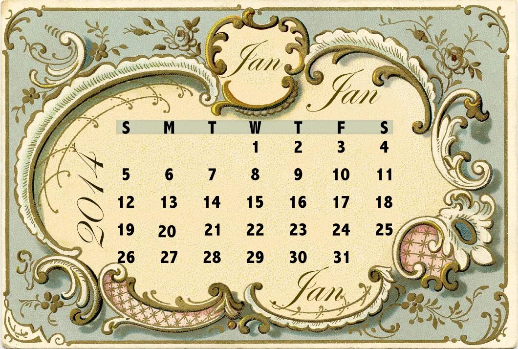 Праздник старинного календаря Free printable 2014 Vintage Calendar Cards - ausdruckbare Kalender-Karten - free