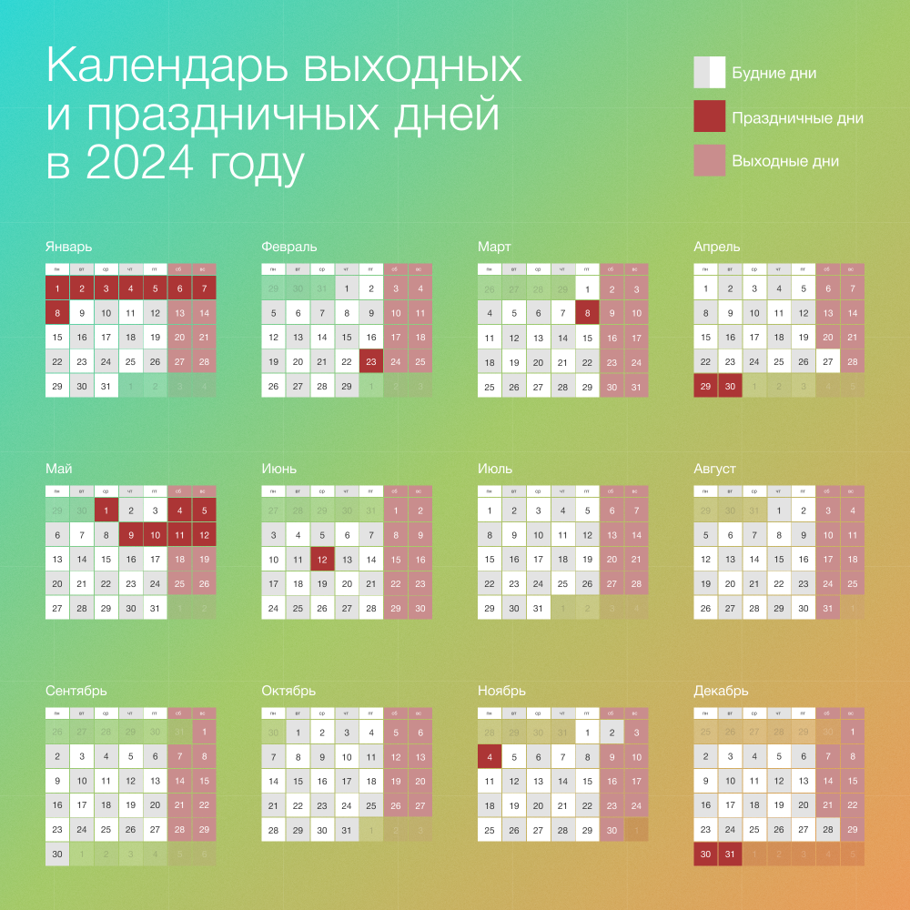 Праздники декабрь 2024 производственный календарь Выходные дни в 2024 году: Минтруд опубликовал календарь нерабочих дней