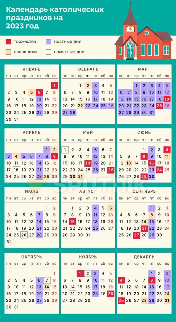 Праздники католические в 2024 году беларуси календарь Календарь католических праздников на 2023 год - 02.12.2022, Sputnik Беларусь