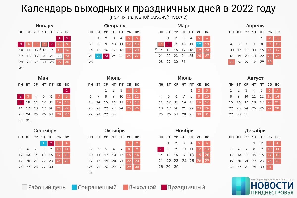 Праздники рабочий календарь 2022 Утверждён производственный календарь на 2022 год Новости Приднестровья