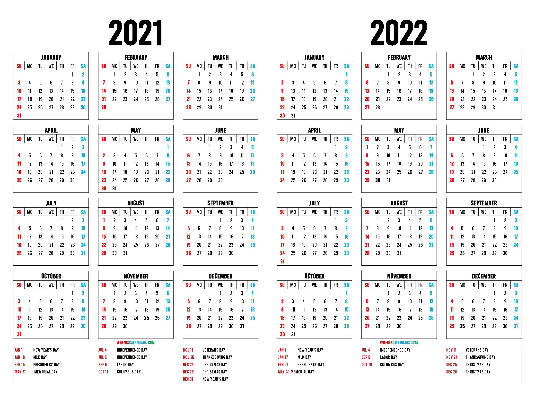 Праздники рабочий календарь 2022 Printable 2021 and 2022 Calendar with Holidays (12 Templates) Calendar printable