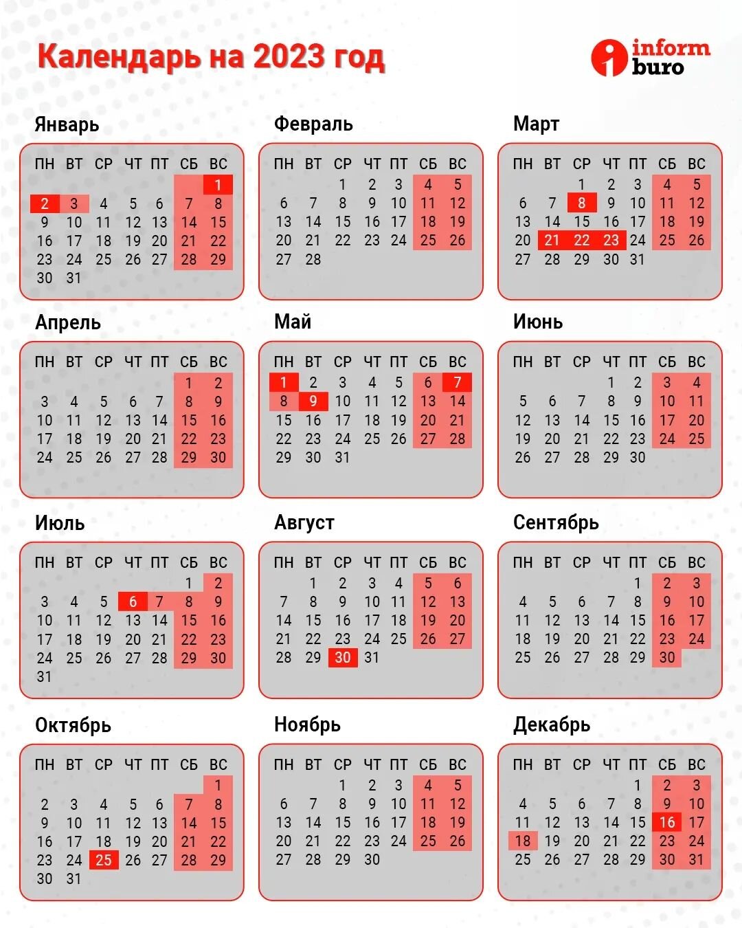Праздники рф 2023 календарь Календарь праздничных дней на 2023 год: сохраните, чтобы не потерять informburo.