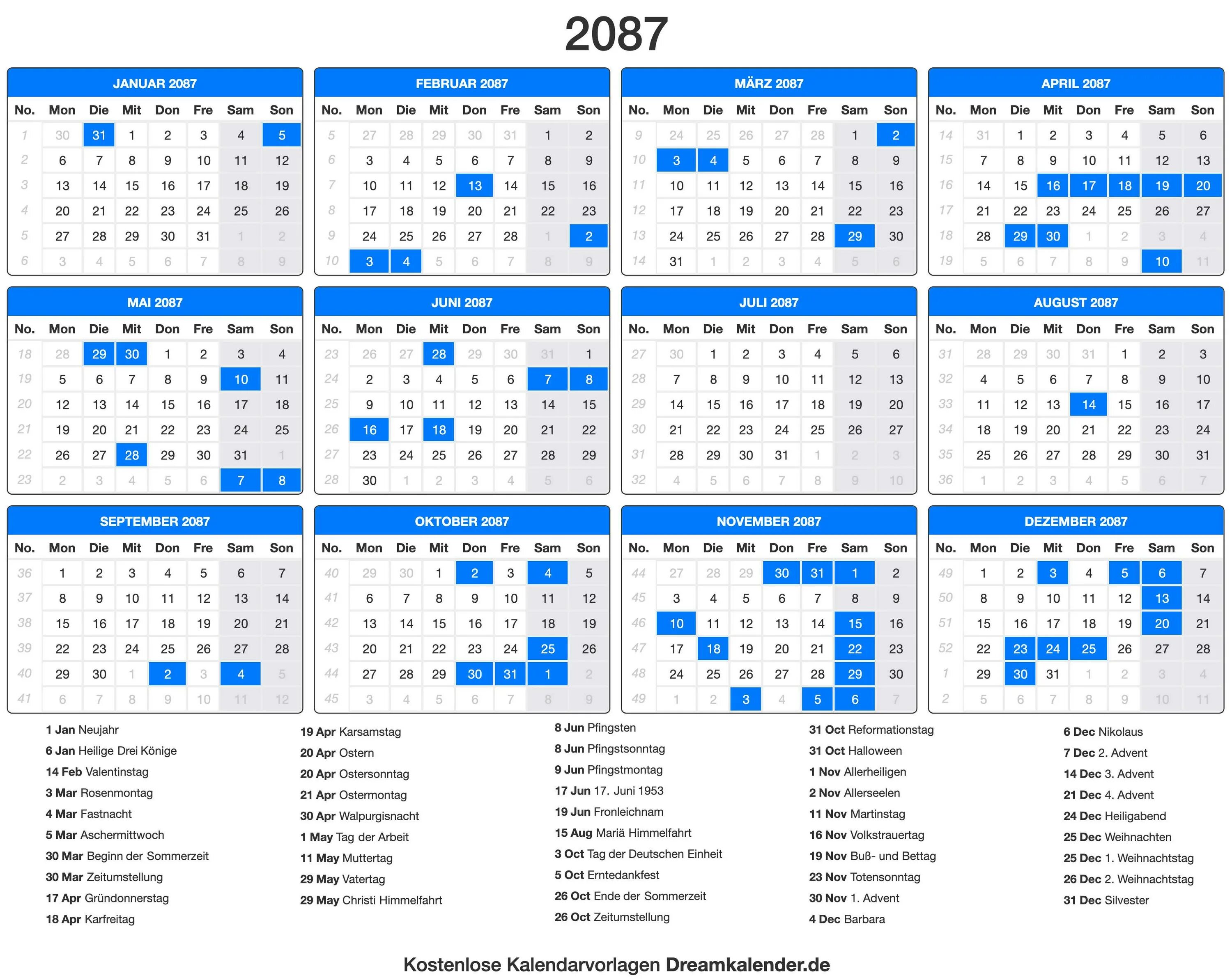 Праздники в 2025 календарь нерабочих Kalender 2087