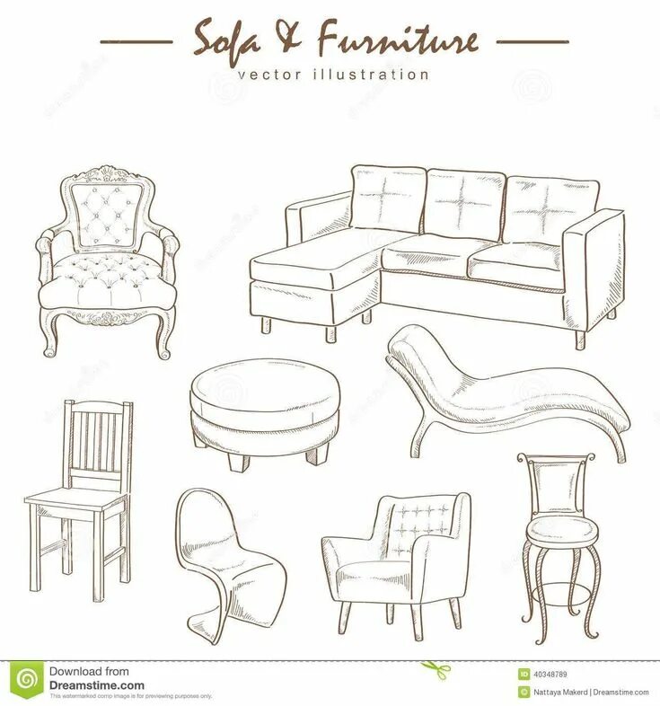 Предмет интерьера рисунок 7 класс furniture illustration #furniture Furniture Collection Sketch Drawing Vector Sto