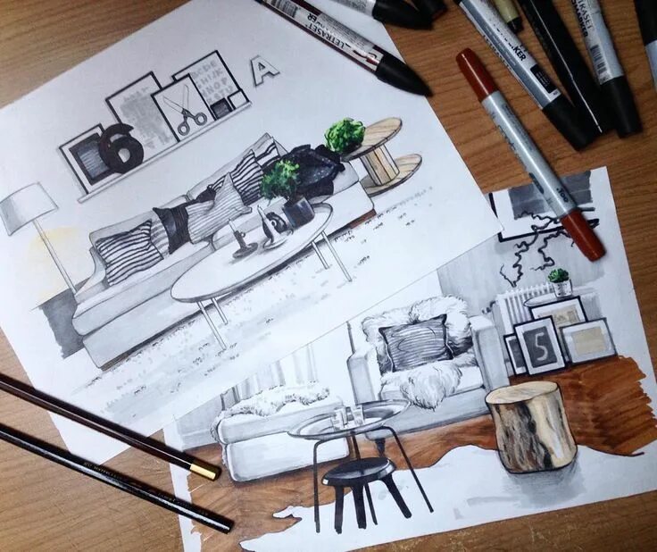 Предмет труда дизайнера интерьера #sketch #interior #matveeva_sketch Interior design sketches, Interior design dra