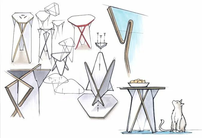 Предметный дизайн проект Andreas Kowalewski Furniture details drawing, Table sketch, Exibition design