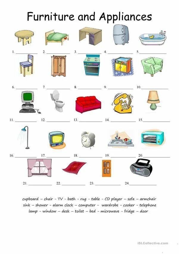 Предметы интерьера на английском 2 класс Furniture and applicances matching Vocabulary, Learn portuguese, Learn english