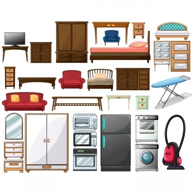 Предметы мебели фото Premium Vector Furniture set Idéias para mobília, Decoração do dormitório, Mobil