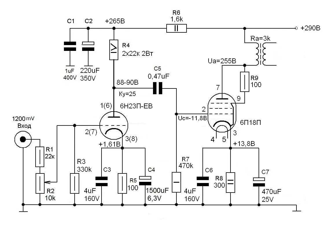 Предварительные ламповые усилители схемы Унч 3