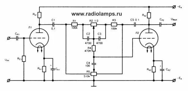 Предварительный ламповый усилитель с темброблоком схема Регуляторы тембра в ламповых усилителей Усилитель, Акустическая система, Регулят