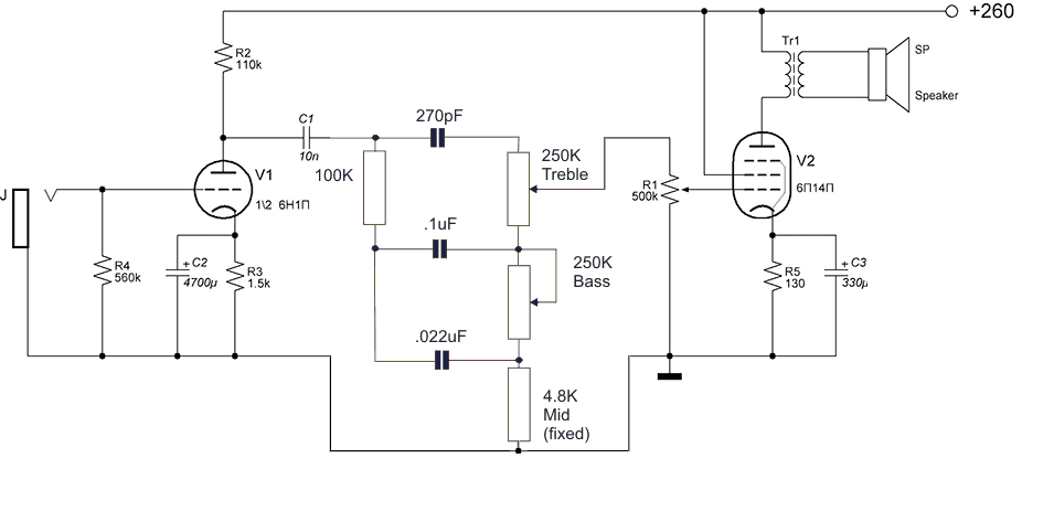 Предварительный ламповый усилитель с темброблоком схема Ламповый гитарный усилитель