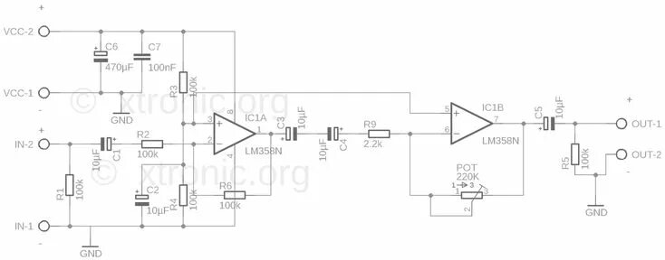 Предварительный усилитель на lm741 схема Preamp - Circuit Audio Preamplifier - IC LM358 Dual Op Amp - Xtronic Circuit, Au