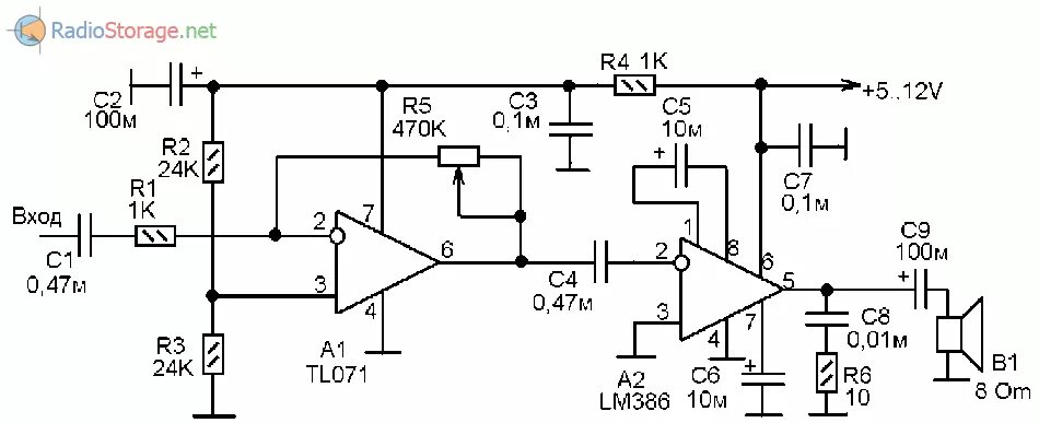 Предварительный усилитель на lm741 схема Простой усилитель НЧ для приемника прямого преобразования (TL071, LM386)