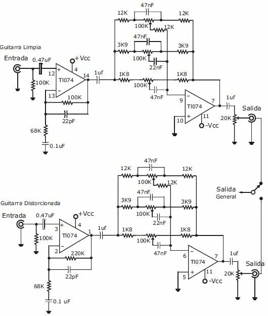 Предварительный усилитель на оу схема diagrama-preamplificador-equalizador Amplificador de áudio, Amplificador, Diagra