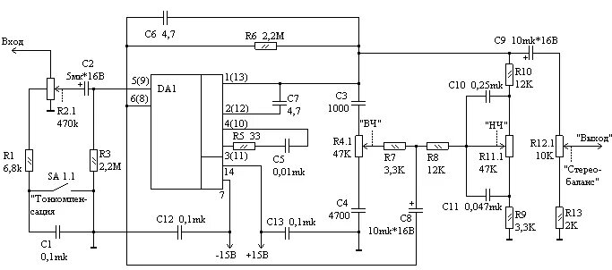 Предварительный УНЧ на LM1036N + TL072.