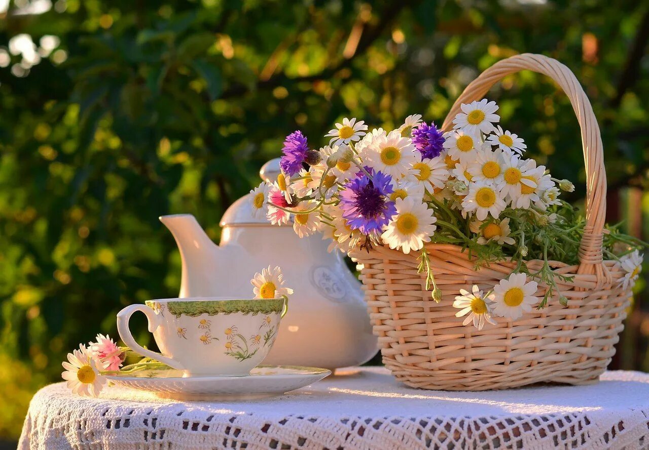 Прекрасного доброго утра картинки красивые летние Весь мир в фотографиях... Picnic basket, Decorative wicker basket, Tea art