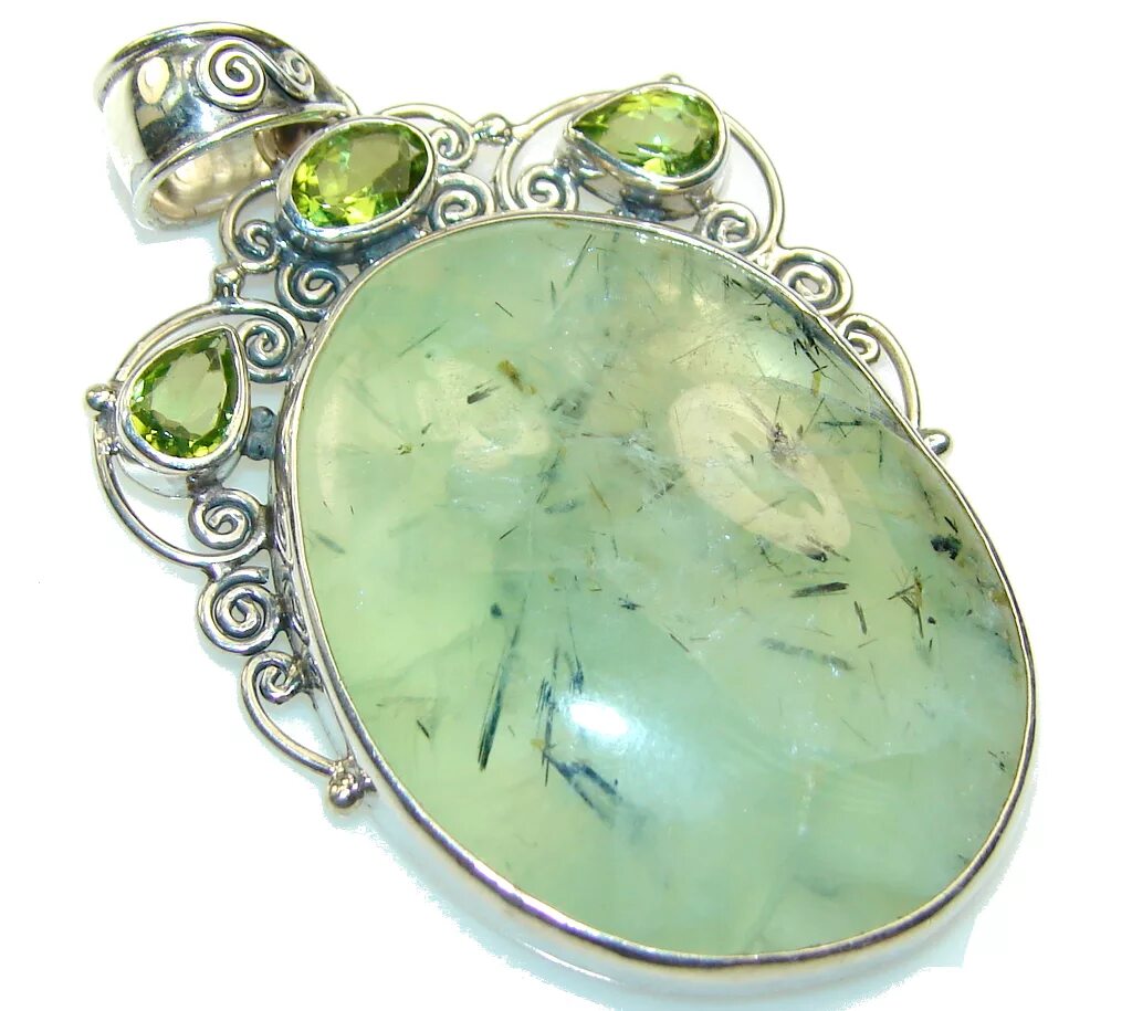 Пренит камень фото Fabulous Green Moss Prehnite Sterling Silver Pendant - model #30-gru-14-19