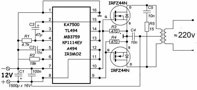 Преобразователь 12 на 220 своими руками схема Преобразователь 12 в / 220 в (100 Вт) Преобразователь, Инверторы, Электро