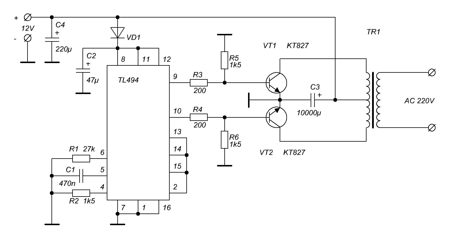 Преобразователь 220в своими руками схема Можно Ли В Эту Схему Поставить Биполярники? - Импульсные источники питания, инве