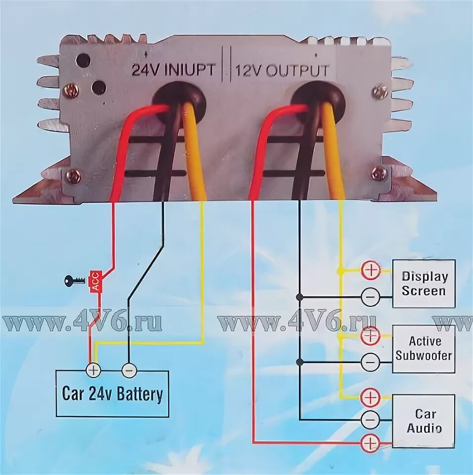 Преобразователь 24 на 12 вольт схема подключения Преобразователь напряжение с 24V на 12V, 15A/180W - Аксессуары 4x4 - 4V6.ru - вн