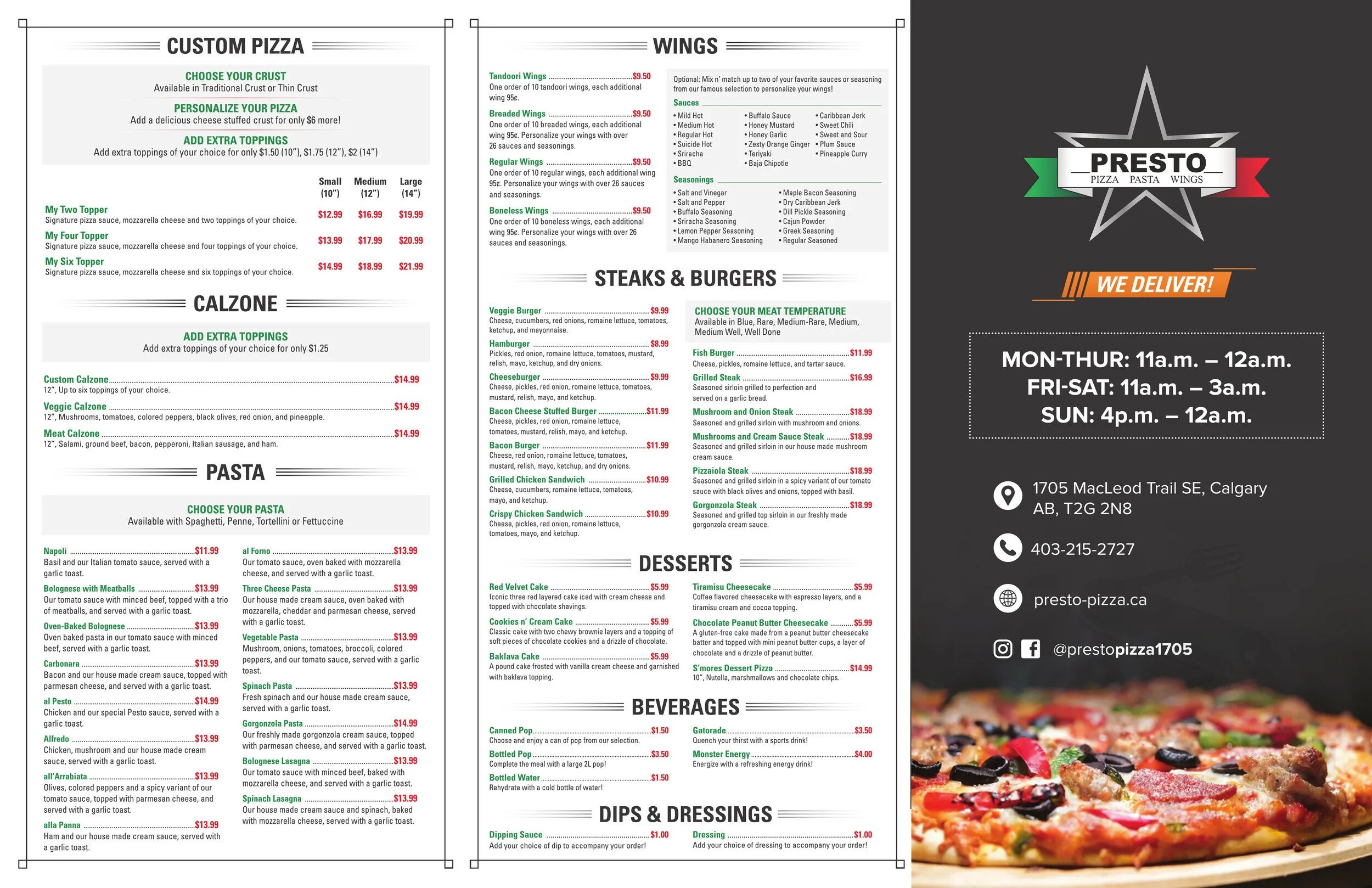 Престо воскресенская ул 16 фото Menu for Presto Pizza in Calgary, AB Sirved