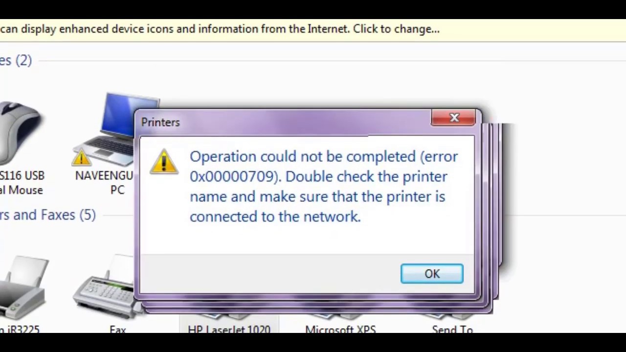 При подключении принтера по сети ошибка 0x00000709 Can not set default printer error New 20 20 - YouTube