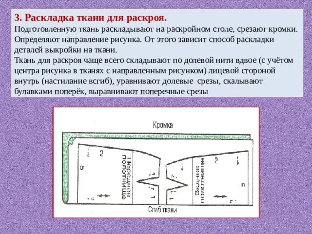 При раскладке выкройки на ткань учитывают Материал для дистанционного обучения. Презентация "Подготовка ткани к раскрою".