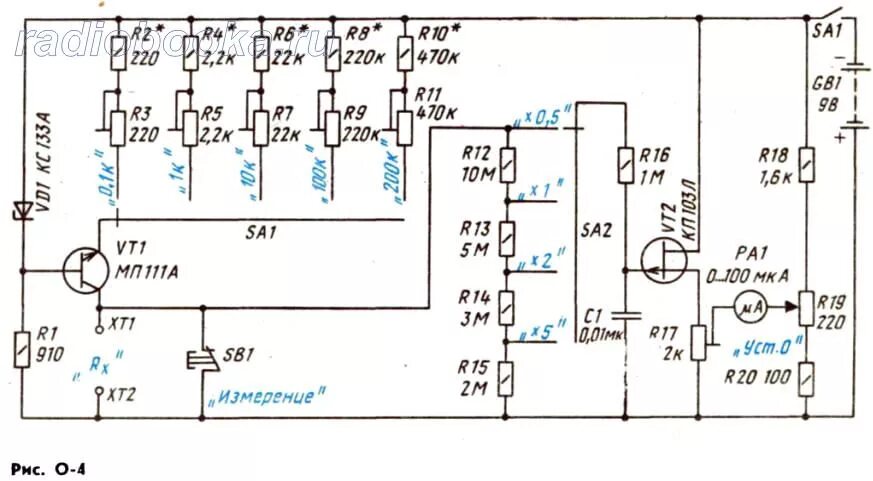 Прибор своими руками схема Омметр на полевом транзисторе.