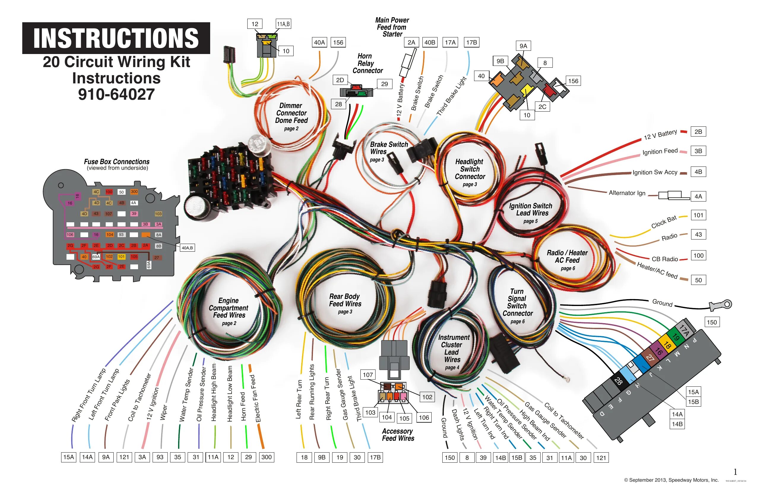 Приборная панель msx 125 подключение Speedway Motors 20 Circuit Wiring Kit Instructions Manualzz