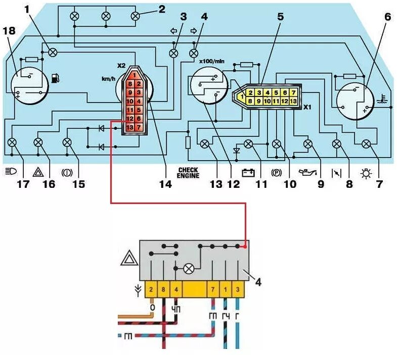 Приборная панель ваз 2115 схема Индикатор аварийной сигнализации на комбинации приборов - Lada 2115, 1,6 л, 2010