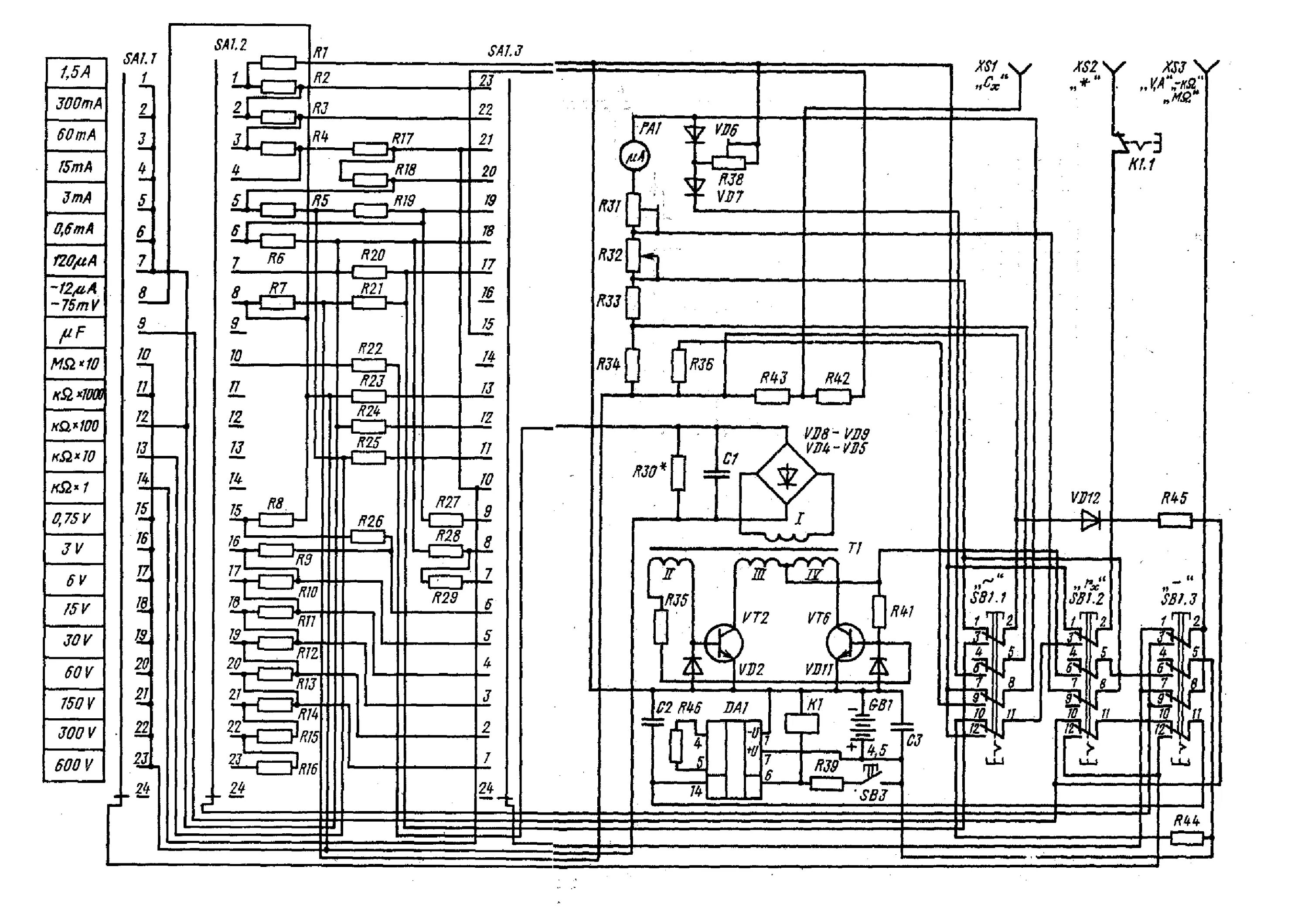 Приборы схемы электрические принципиальные TC-4312 ANALOG MULTIMETER SCH Service Manual download, schematics, eeprom, repai