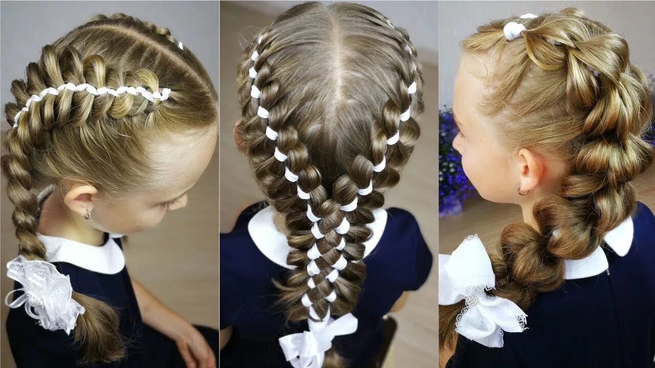 Прическа 1 сентября длинные волосы 3 Back to school hairstyles! Ribbon braids. - YouTube