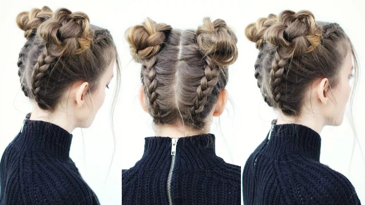 Прическа 2 Upside Down Braid Into Braided Space Buns Braided Hairstyles Braidsandstyles12 -