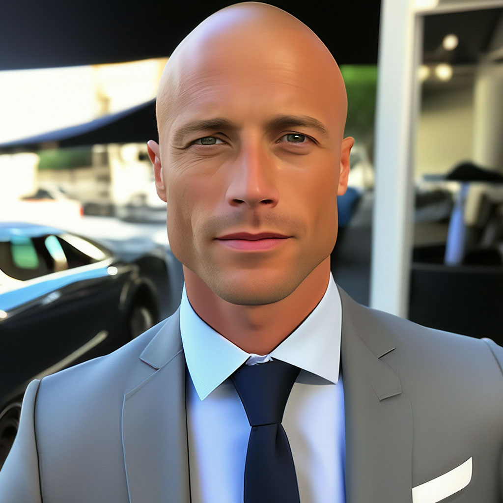 Прическа 35 лет "Haircut, 35 years old, gray suit, tan." - image created in Shedevrum