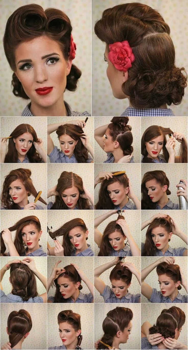 Прическа 50 годов своими руками Pin-up Victory Rolls Acconciature pin up, Look pin up, Acconciature