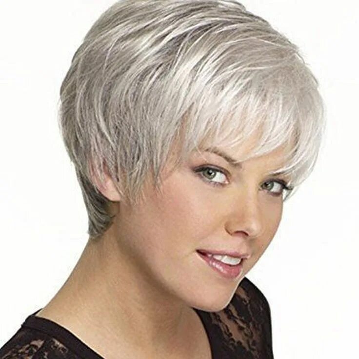 Прическа 52 года Women Short Haircut Fashion Wigs Gray Wig Silver White Curly Hair with Bang Hair