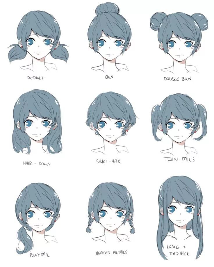 Прическа аниме на короткие волосы Marinette Hairstyles Drawing hair tutorial, How to draw hair, Anime drawings